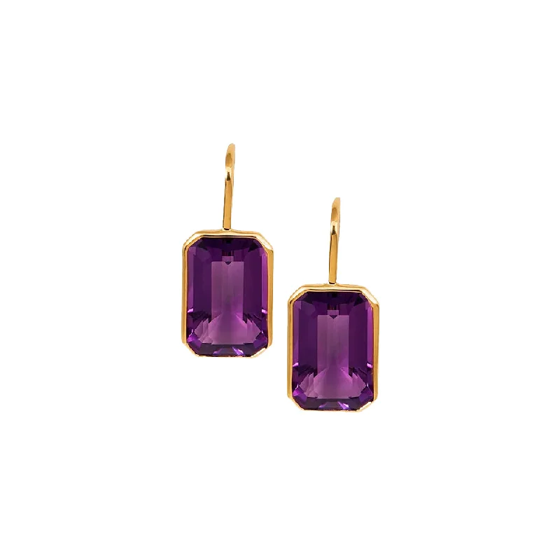 Amethyst Emerald Cut Earrings on Wire