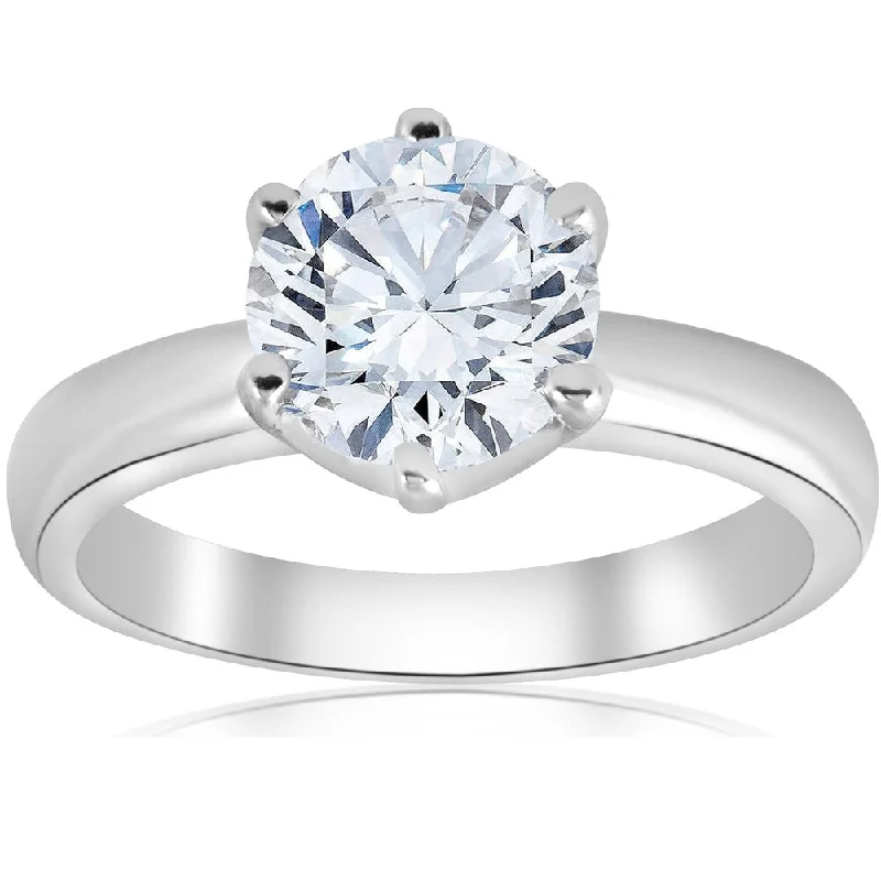 14k White Gold 1 1/2 ct TDW Round Diamond Solitaire Engagement Ring Clarity Enhanced 6-Prong (H-I,I1-I2)