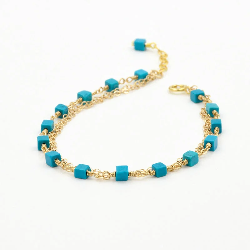 Turquoise Bead Bracelet in 14K Gold Handmade December Birthstone Jewelry Accessories Women