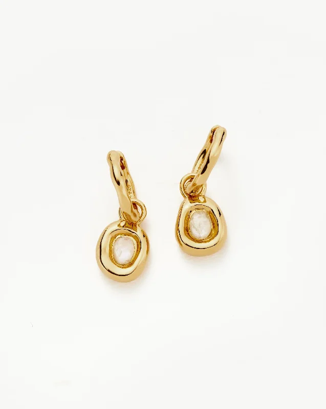 Molten Gemstone Doughnut Charm Mini Hoop Earrings | 18ct Gold Vermeil/Rainbow Moonstone