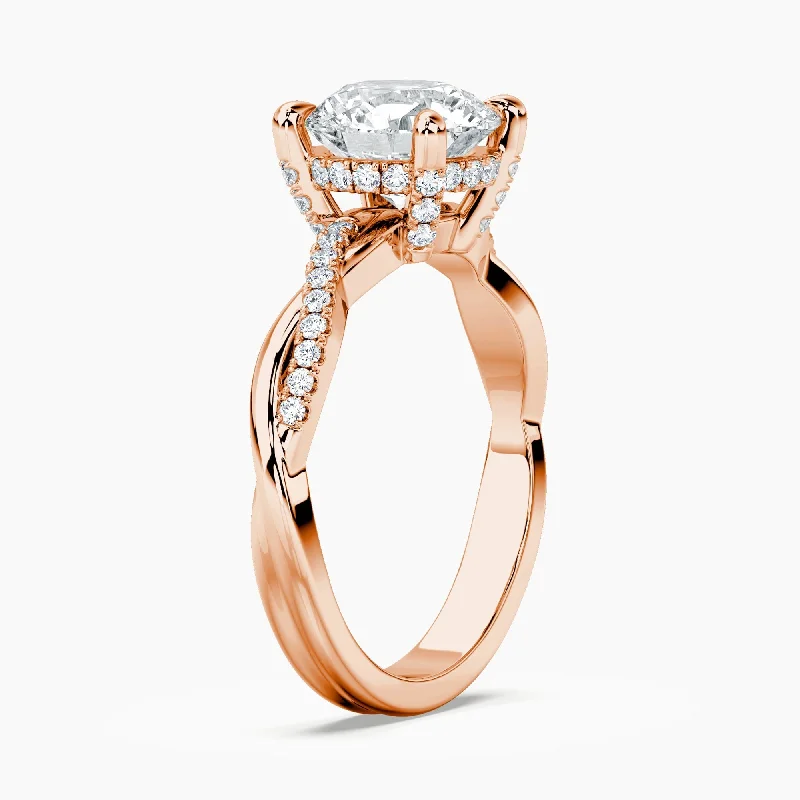 Auriya 14kt Rose Gold Lab Grown Round Diamond Classic Dainty Twist Hidden Halo Engagement Ring (F-G, VS)