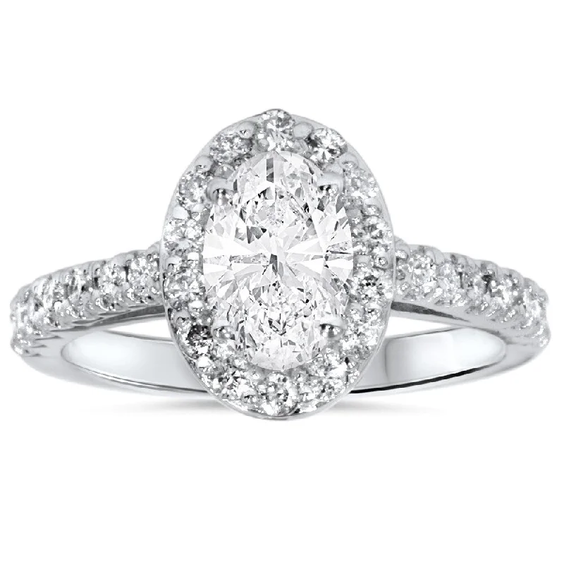 14k White Gold 1 1/2ct Oval Diamond Halo Engagement Ring Clarity Enhanced