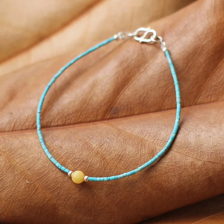 Sterling Silver Turquoise Amber Bead Bracelet Handmade Jewelry Accessories Women