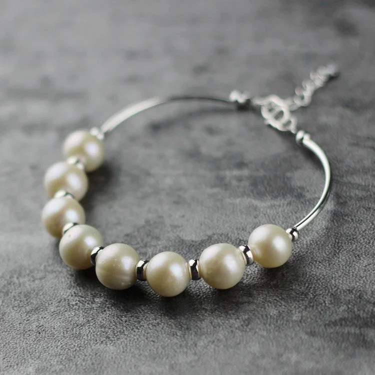 Freshwater Pearl Bead Bracelet in Sterling Silver June Birthstone Jewelry Gifts for Women