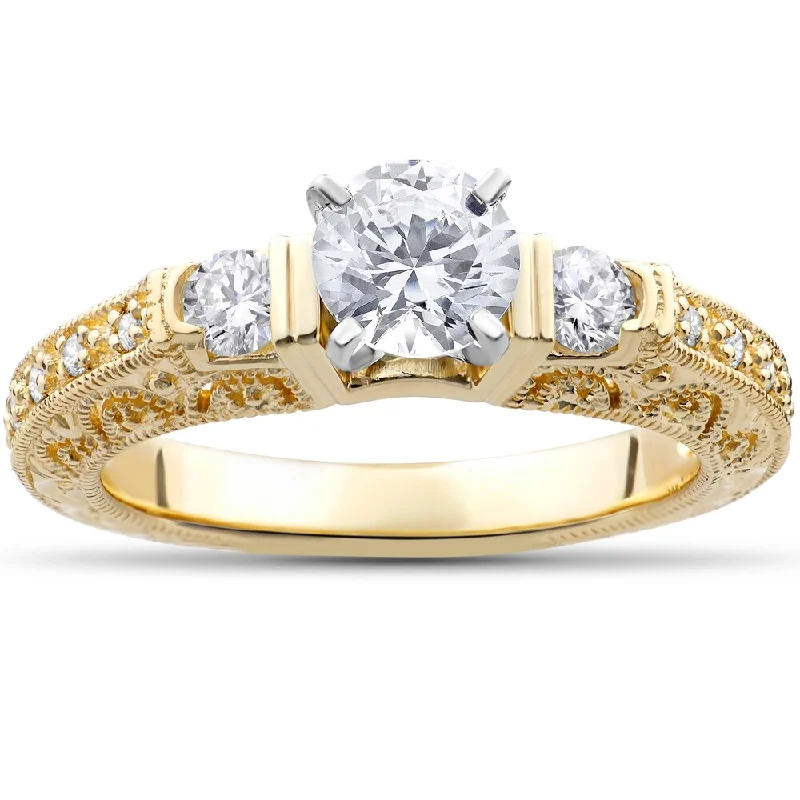 14k Yellow Gold 1 1/3ct TDW Eco-Friendly Lab Grown Vintage Filigree Diamond Engagement Ring