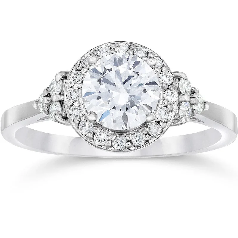 14k White Gold 1ct TDW Halo Vintage Diamond Engagement Ring