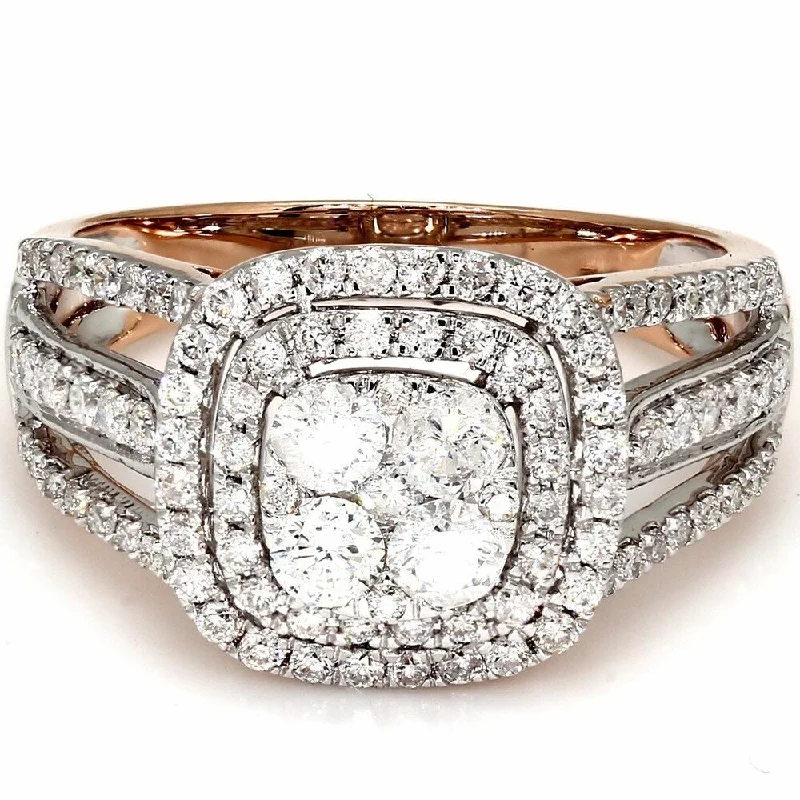 Pompeii3 10k Rose Gold 1 1/10 Ct. TDWDiamond Cushion Halo Engagement Ring IGI Certified