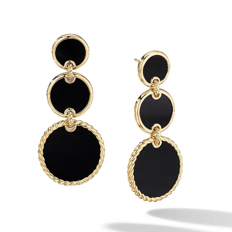 DY Elements Triple Drop Earrings in 18K Yellow Gold with Black Onyx