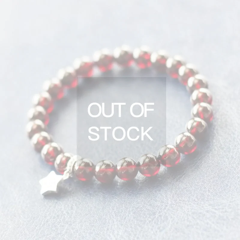 Silver Star Garnet Beaded Bracelet Handmade January Birthstone Jewelry Women