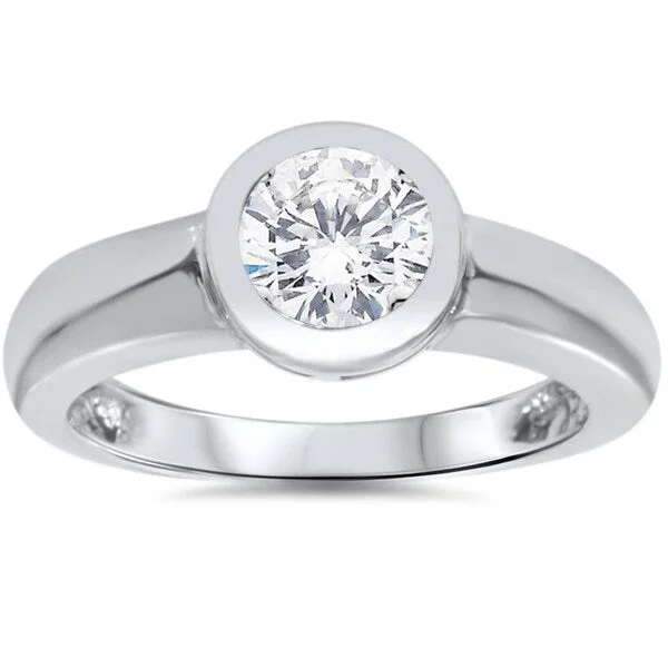 Pompeii3 14k White Gold 1 Ct TDW Solitaire Bezel Round Diamond Engagement Ring Clarity Enhanced