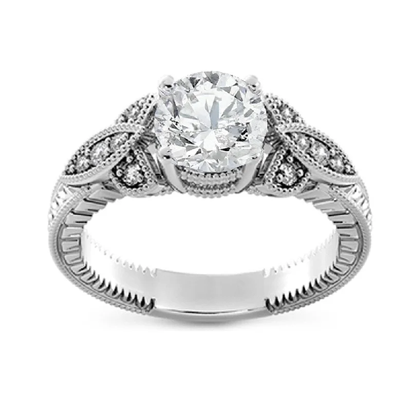 Pompeii3 14k White Gold 1 1/10 Ct TDW Vintage Diamond Engagement Ring Clarity Enhanced