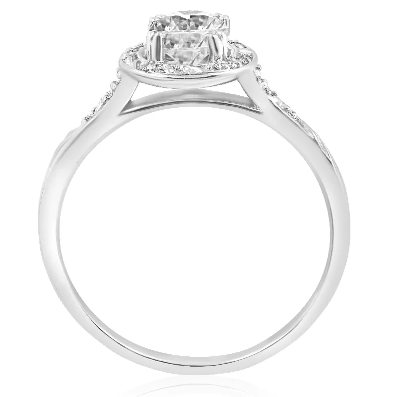 1ct Vintage Halo Diamond Sculptural Engagement Ring White Gold