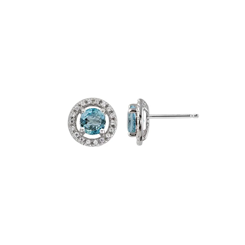 Aquamarine & Diamond Halo Studs