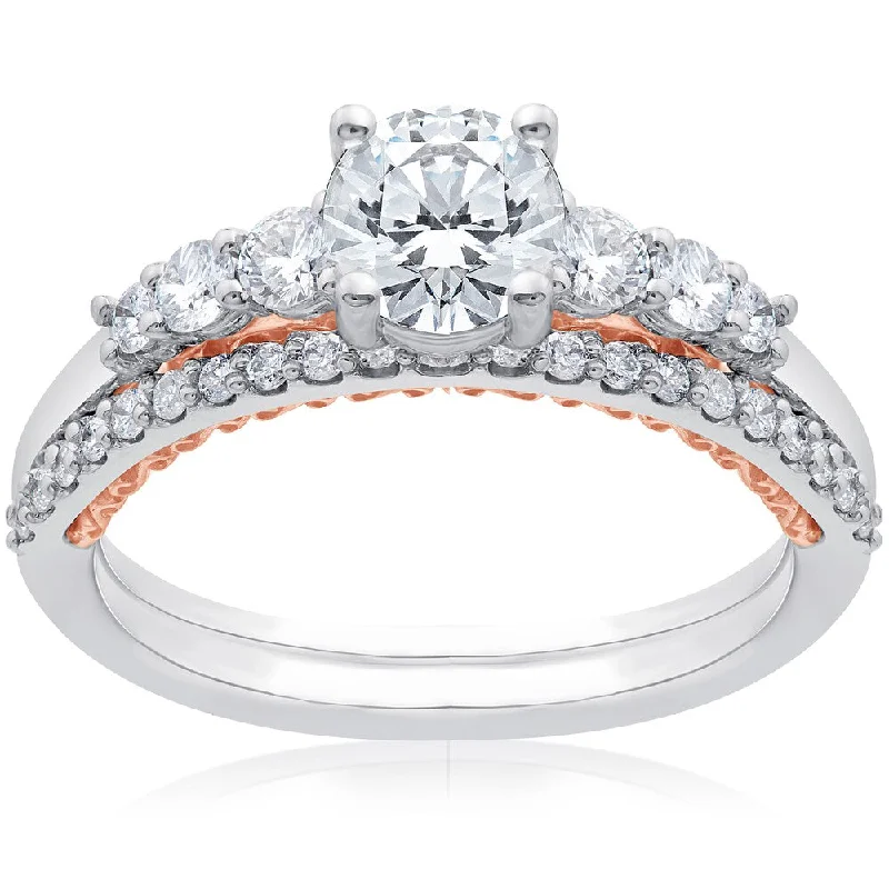 14k White & Rose Gold 1 1/10 ct TDW Lab Grown DiamondEco Friendly Engagement Ring & Matching Wedding Band (F-G, SI1-SI2)