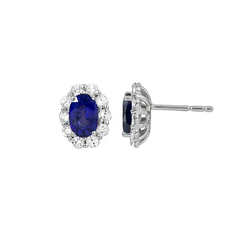 Blue Sapphire and Diamond Halo Earrings