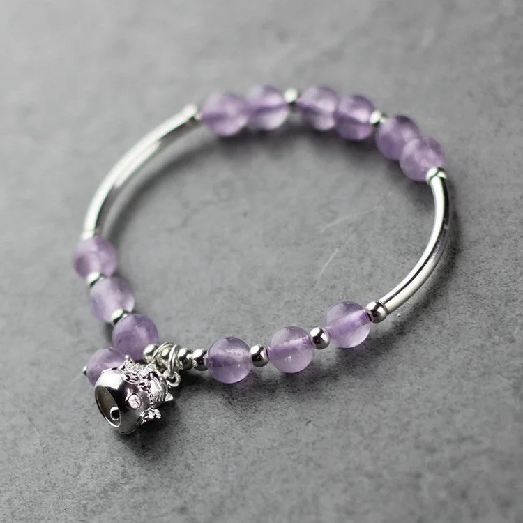 Sterling Silver Amethyst Beaded Bracelet Handmade Jewelry Accessories Women