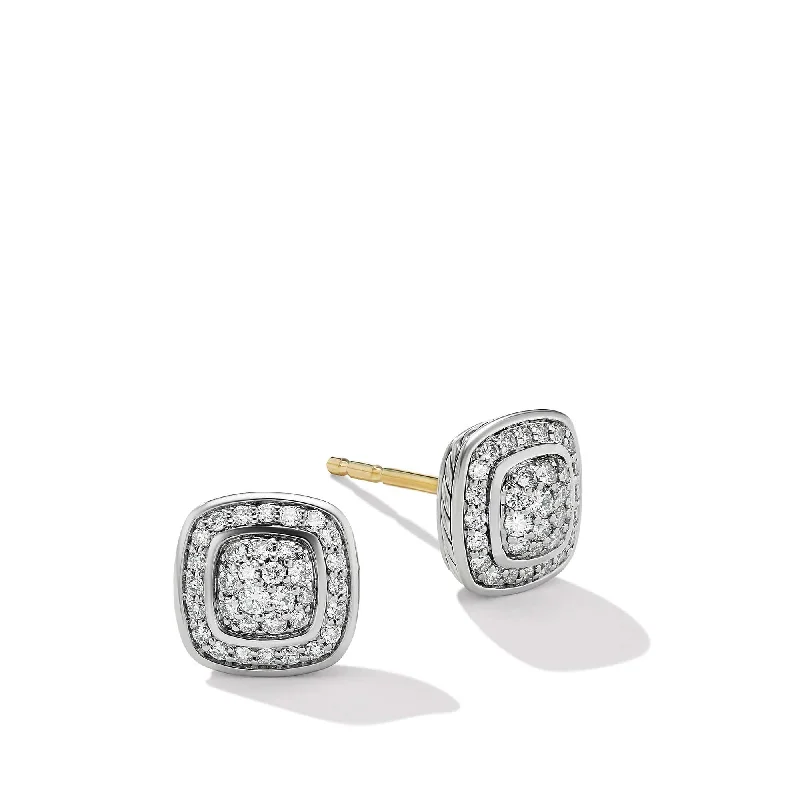 Petite Albion Stud Earrings in Sterling Silver with Pave Diamonds