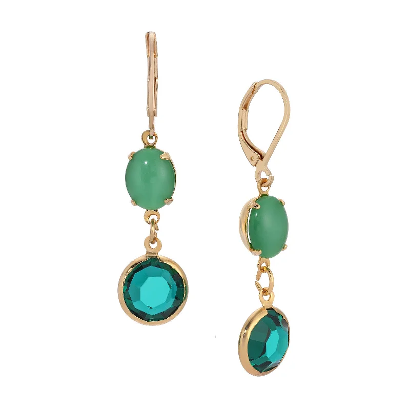 1928 Jewelry Green Moonstone & Emerald Chanel Dangling Earrings