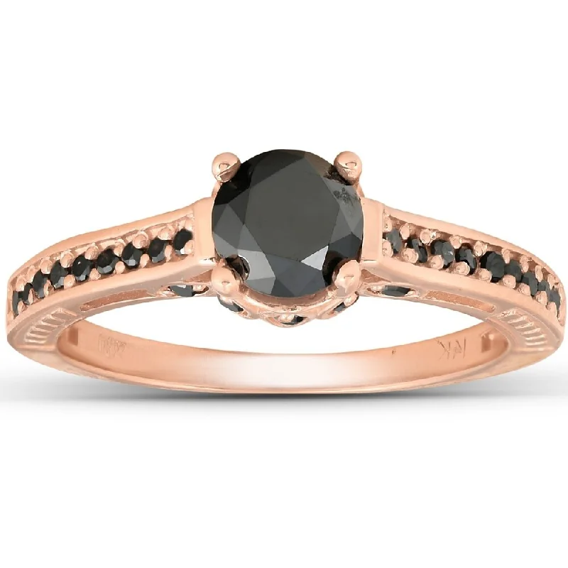 Pompeii3 14k Rose Gold 1 1/4ct TDW Black Diamond Vintage Engagement Ring