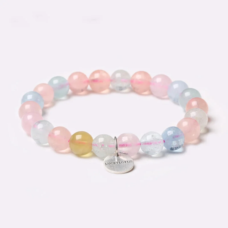 Morganite Beaded Bracelets Handmade Gemstone Jewelry Accessories Gift for Women Men