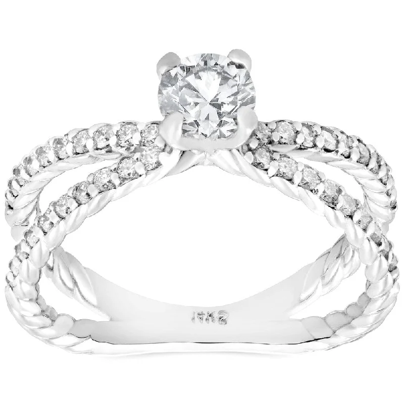 Pompeii3 14K White Gold 1 ct TDW Diamond Clarity Enhanced Split Shank Braided Engagement Ring (G-H/SI2-I1)