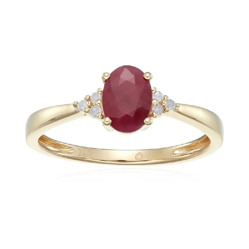 14k Yellow Gold Ruby and Diamond Classic Engagement Ring