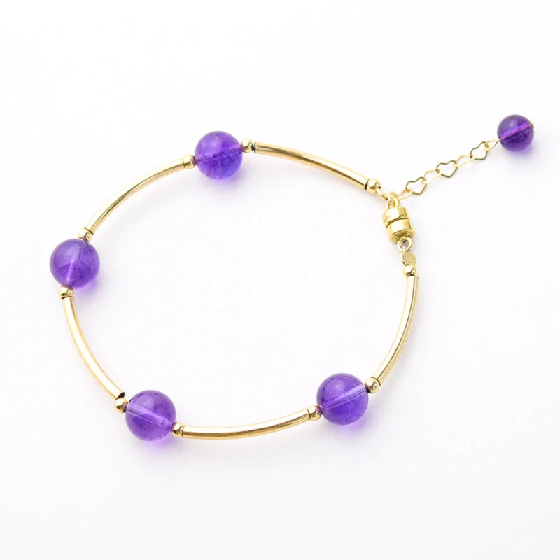 14K Gold Amethyst Bead Bracelet Handmade Jewelry Accessories Women