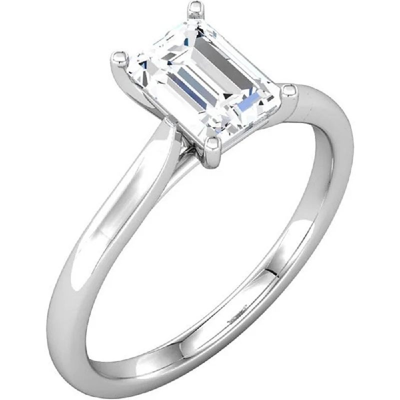 14k White Gold 1 Ct Emerald Cut Solitaire Diamond Engagement Ring Clarity Enhanced