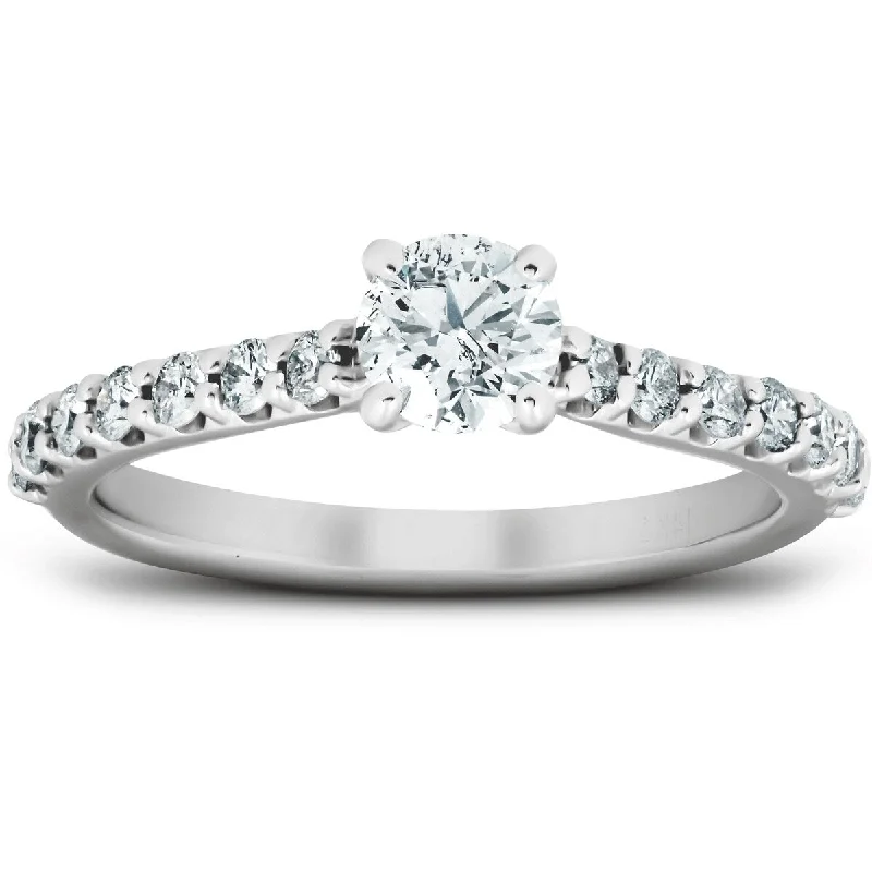 1 Ct TDW Round Lab Created Diamond Classic Engagement Ring 14k White Gold