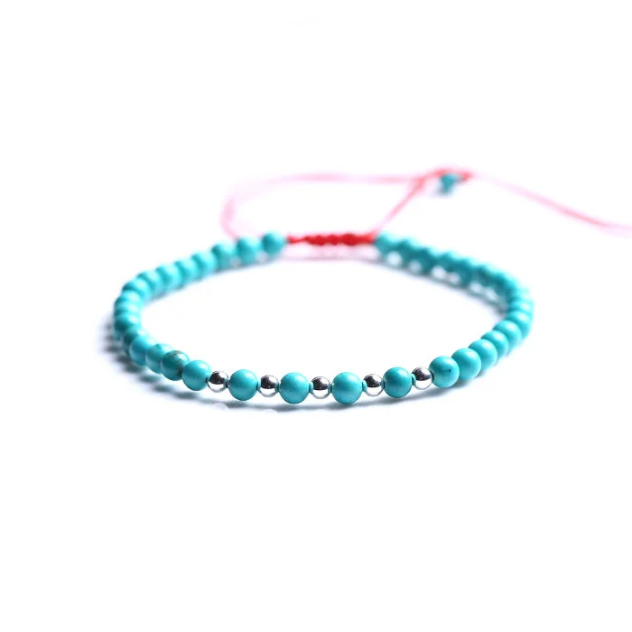 Turquoise and Sterling Silver Bead Bracelet Handmade Couples Lovers Jewelry Accessories for Women Men