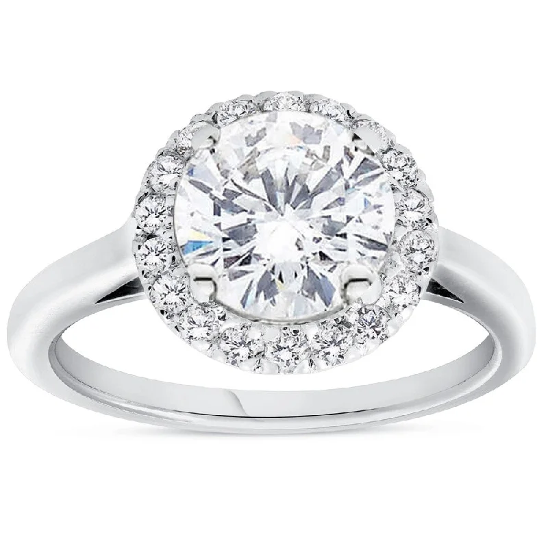 Pompeii3 14k White Gold 2.05CT TDW EGL Certified Diamond Halo Engagement Ring 14k White Gold (G-SI2)