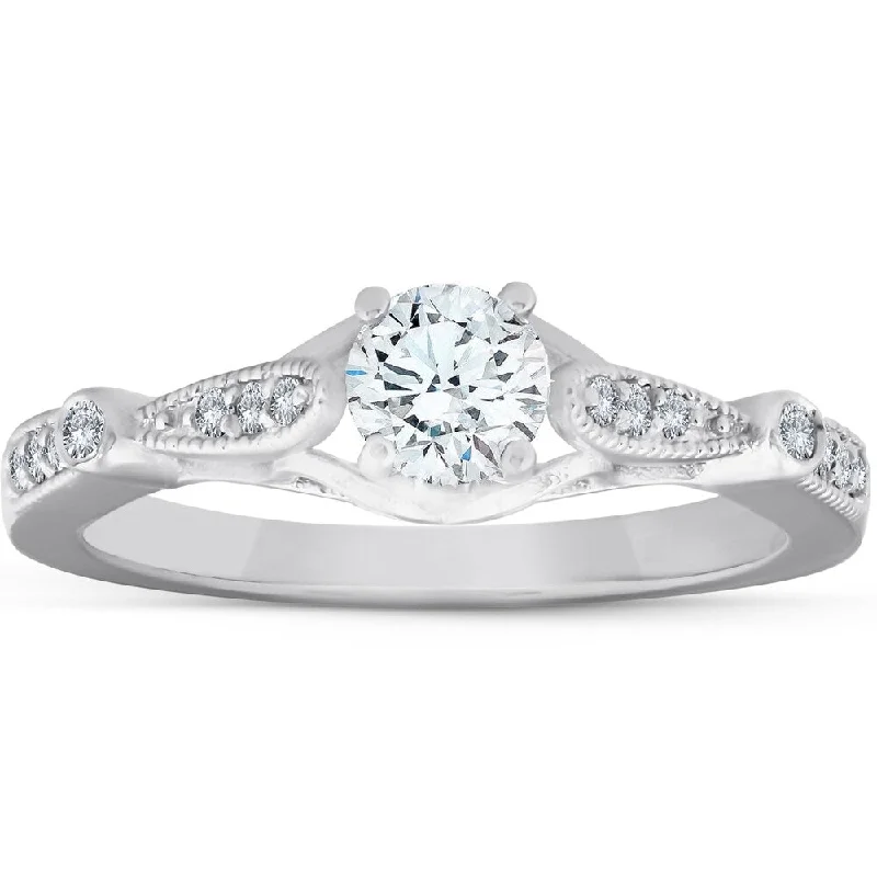 Platinum 3/4 Ct Round Cut Diamond Engagement Ring