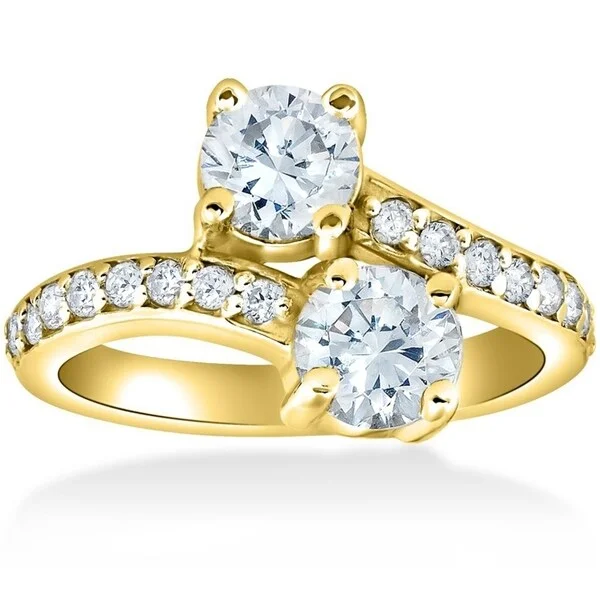 Pompeii3 14K Yellow Gold 2 ct TDW Diamond Two Stone Diamond Engagement Ring - White