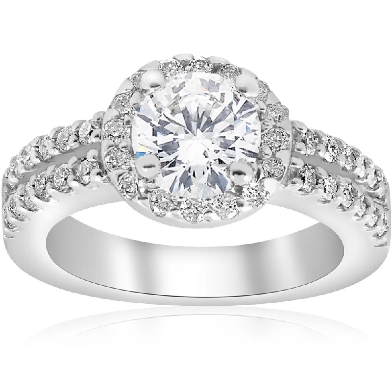 14K White Gold 1 1/2 ct Diamond Enhanced Halo Double Row Engagement Ring (I-J,I2-I3)