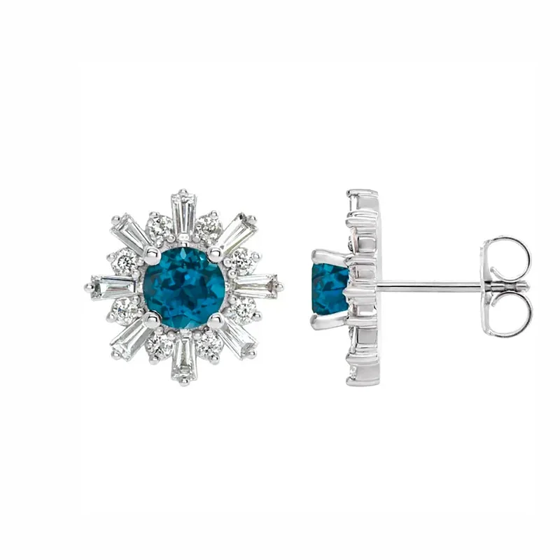 London Blue Topaz & Diamond Halo Earrings