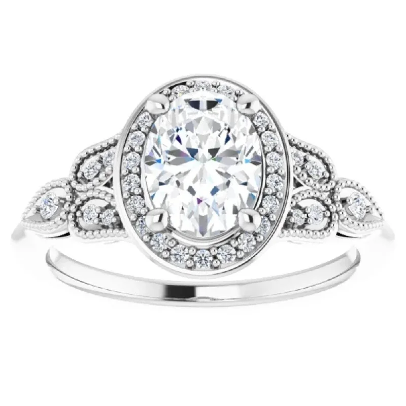 1 1/3 Ct Oval Lab Grown Diamond Vintage Halo Engagement Ring 14k White Gold