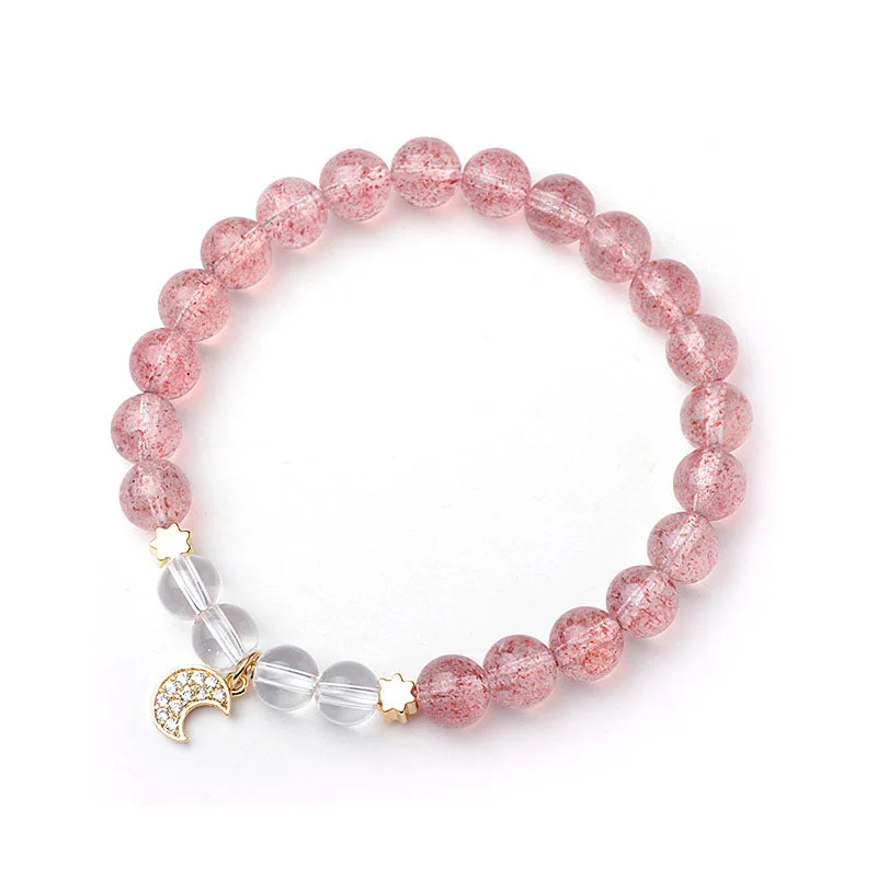 White Quartz Strawberry Quartz Bead Bracelets Cute Handmade Jewelry Women