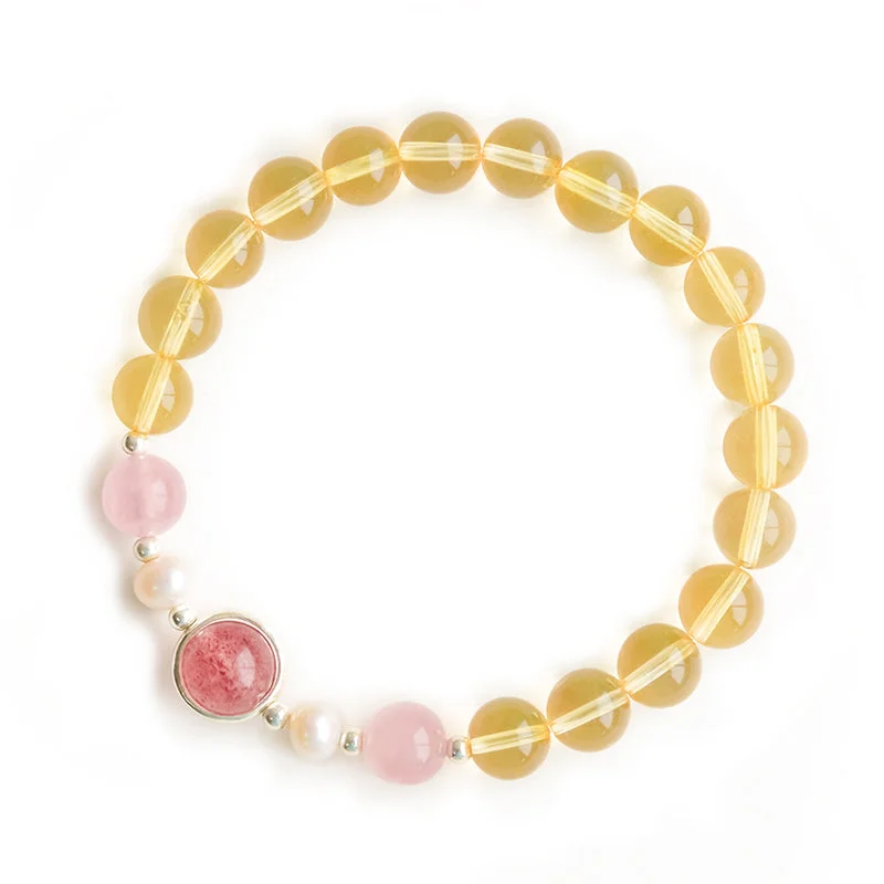 Citrine Strawberry Quartz Beaded Bracelet Handmade Jewelry Women