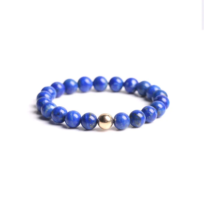 Lapis Lazuli and Silver Gold Bead Bracelet Handmade Lovers Jewelry Accessories Women Men