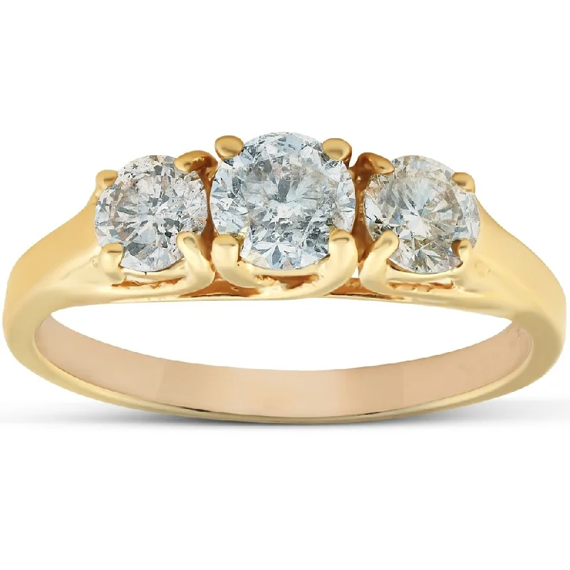 14k Yellow Gold 1 3/8 Ct TDW Three Stone Round Diamond Engagement Ring