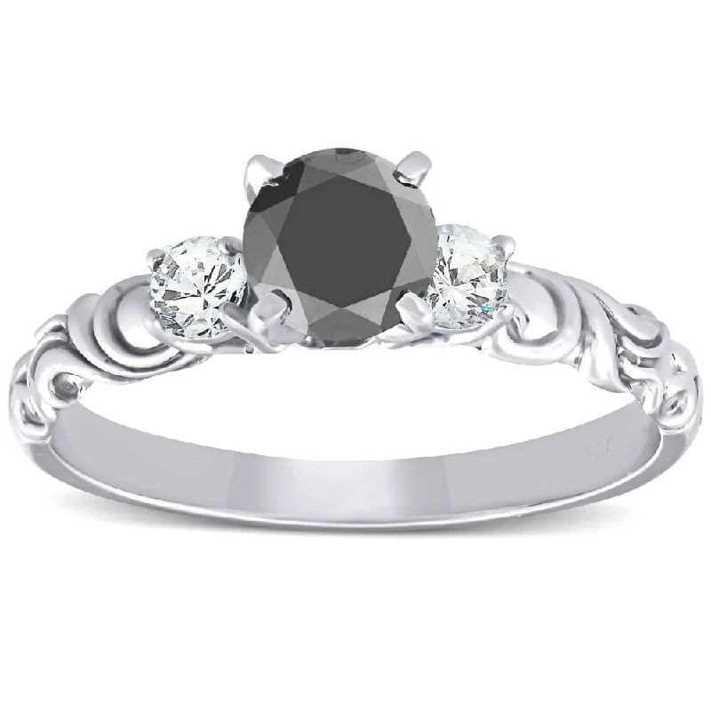 Pompeii3 14k White Gold 1 1/4 Ct TDW Diamond Vintage Black & White Diamond Engagement Ring