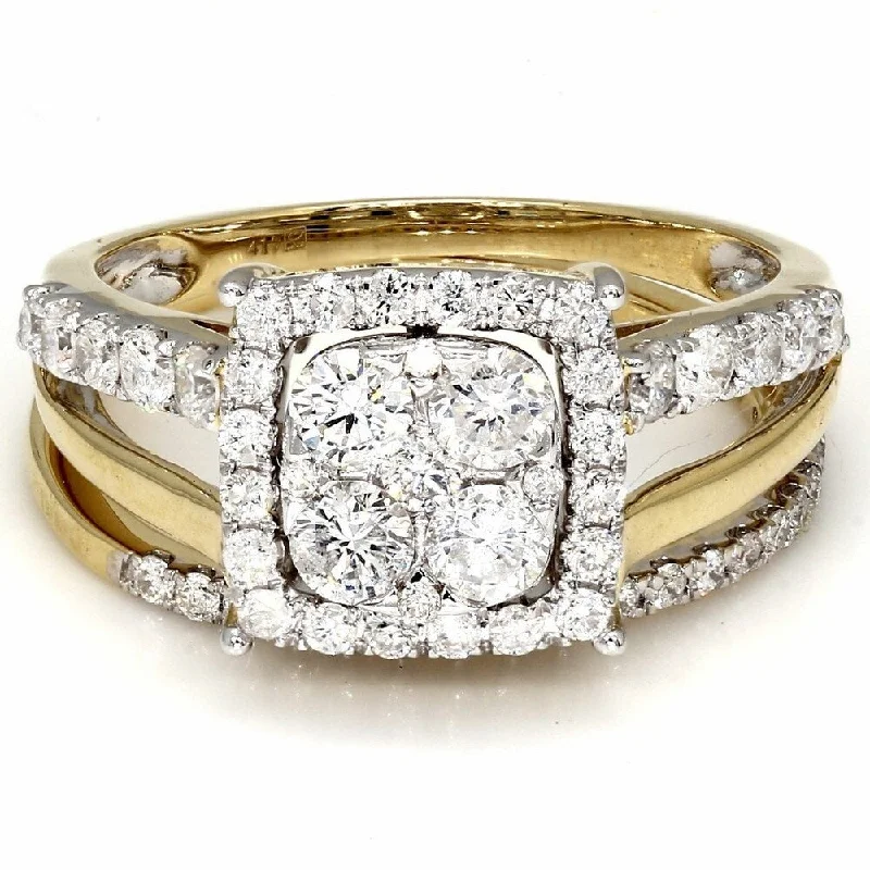 Pompeii3 10k Yellow Gold 1 1/10 Ct. TDW Cushion Halo Diamond Engagement Ring Matching Wedding Set Gold