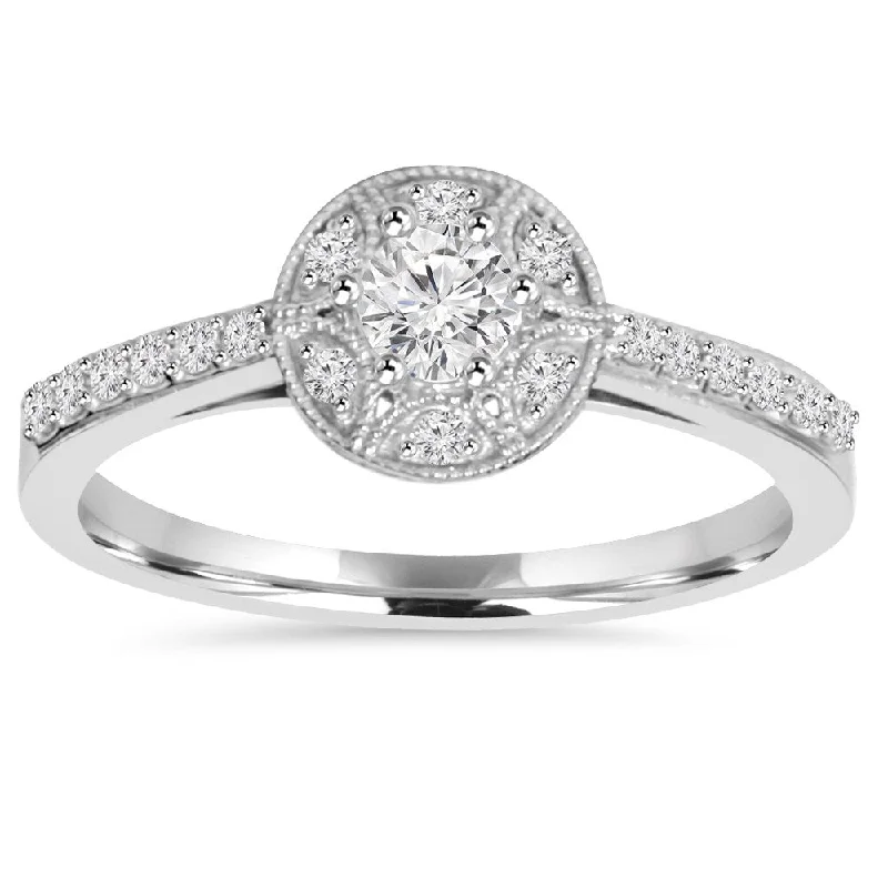 10k White Gold 1/2ct TDW Vintae Diamond Halo Engagement Ring