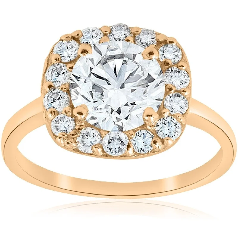 Pompeii3 14k Yellow Gold 2 ct TDW Diamond Clarity Enhanced Cushion Halo Engagement Ring - White