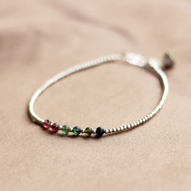 Tourmaline Beaded Bracelet in Sterling Silver Handmade Jewelry Accessories Women