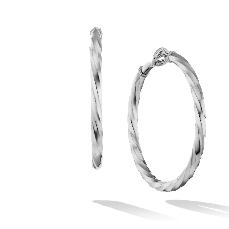 Cable Edge Hoop Earrings in Recycled Sterling Silver