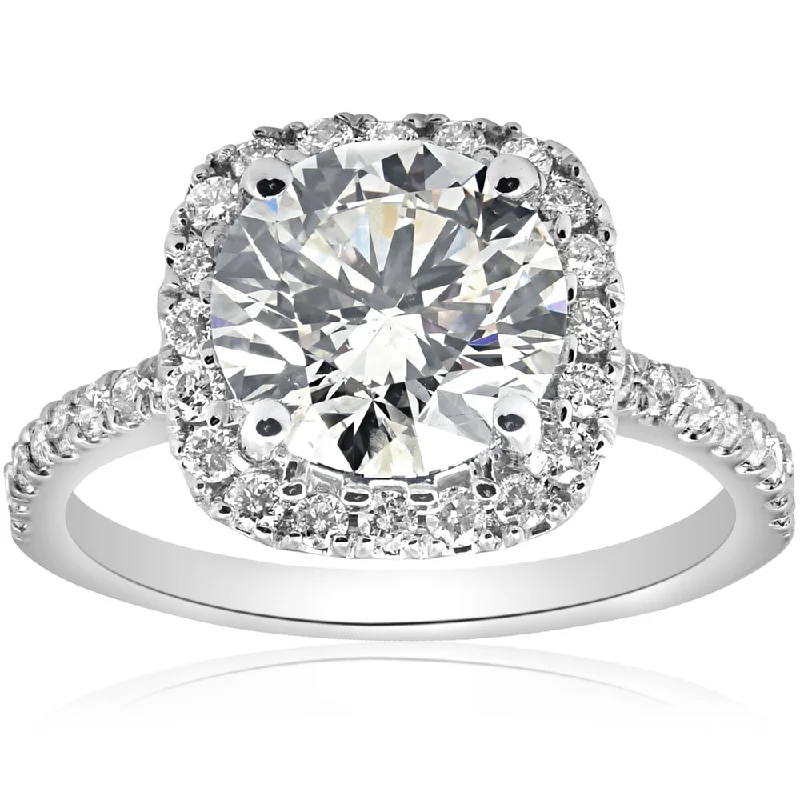 Pompeii3 14K White Gold 2 1/2ct TDW Diamond Cushion Halo Clarity Enhanced Engagement Ring (G-SI)