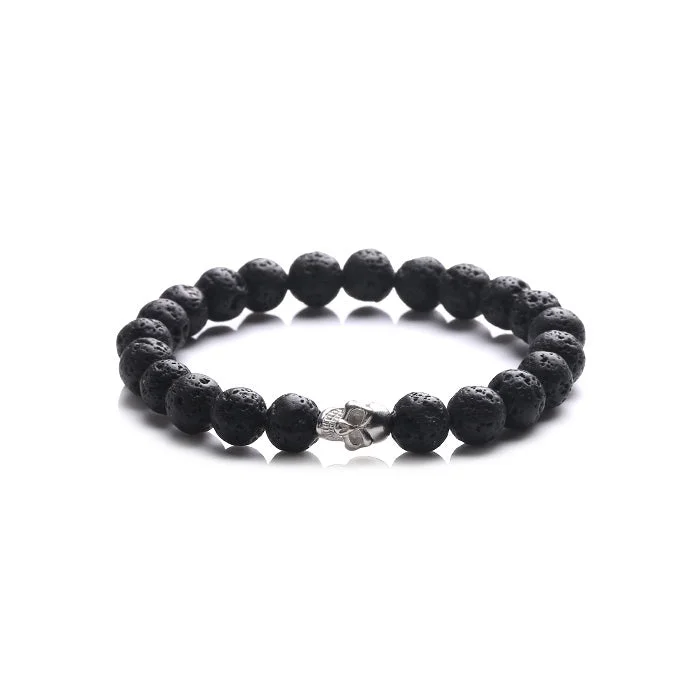 Silver Skull And Lava Rock Bead Bracelets Lovers Jewelry Accessories for Women Men