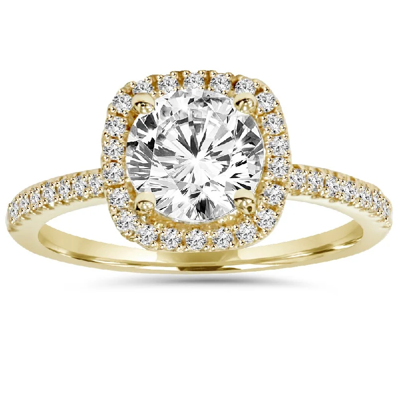 14k Yellow Gold 2 ct TDW Clarity Enhanced Diamond Halo Engagement Ring