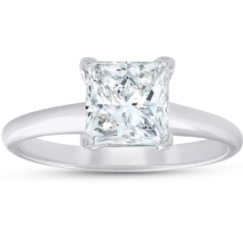 Pompeii3 14k White Gold 2.04ct Princess Square Cut Diamond Solitaire Engagement Ring Clarity Enhanced